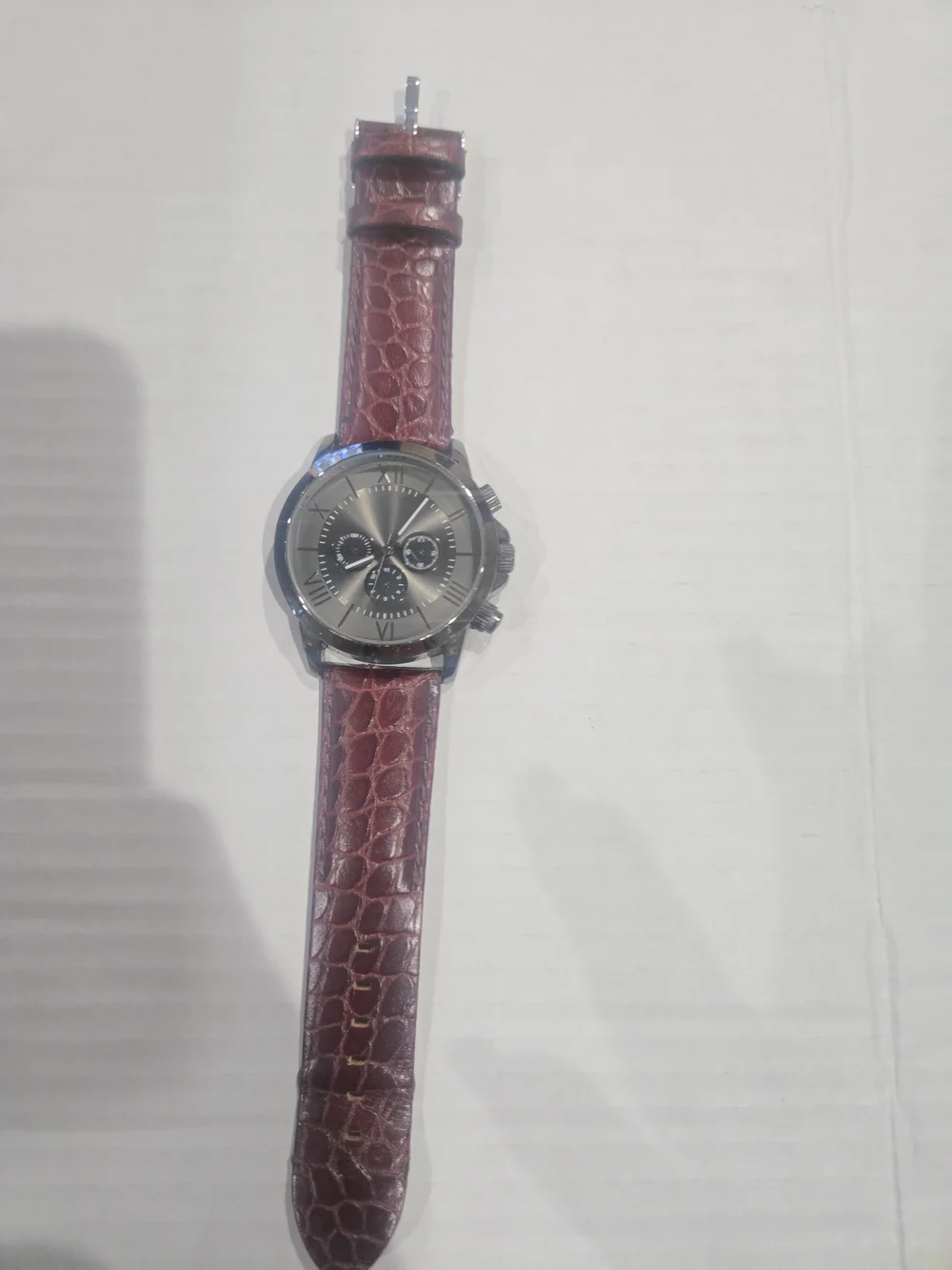 Men's Chronograph Dress Watch with Burgundy Leather Strap